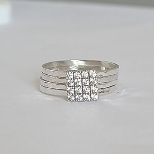 Boho Sterling Silver Stacked Layered CZ Crystal Cluster Wide Meditation Ring